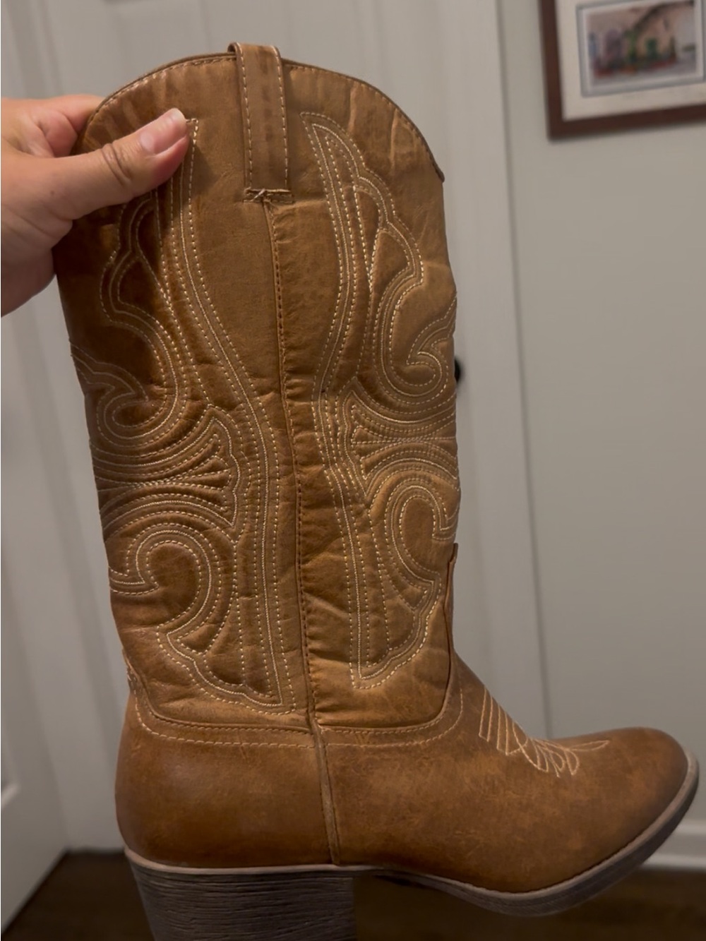 Women's Tan Western Embroidered Mid-Calf Boot